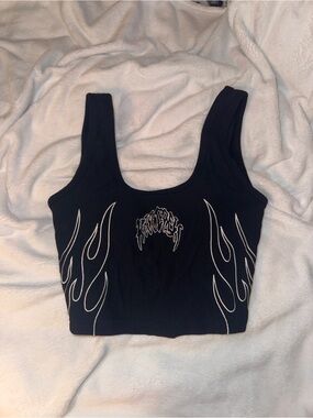 Black Flame Ribbed Crop Tank Top - Unbranded